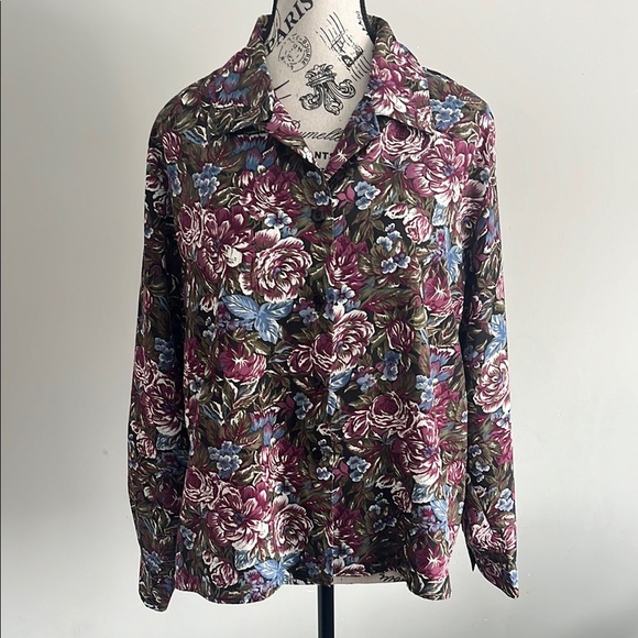 80s Koret Purple Blue And Green Button Down Blouse - Picture 2 of 8